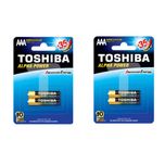 باتری نیم قلمی توشیبا مدل سوپر آلکالاین آلفاپاور بسته 4 عددی
