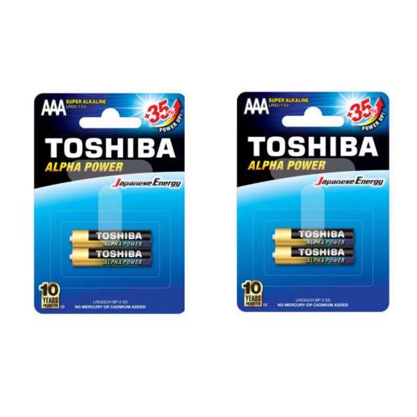 باتری نیم قلمی توشیبا مدل سوپر آلکالاین آلفاپاور بسته 4 عددی