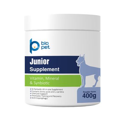 مکمل سگ بالغ و جوان بایو پت مدل Junior وزن 400 گرم