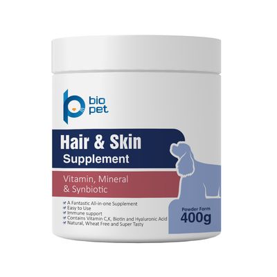 مکمل پوست و مو سگ بایو پت مدل Hair and Skin وزن 400 گرم