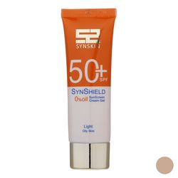 کرم ضد آفتاب رنگی ساین اسکین، SPF 50، مدل Syn Shield، ‌مناسب پوست‌های آکنه‌دار و چرب با حجم 50 میلی‌لیتر، ضد آب، مرطوب‌کننده، مح