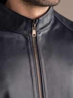 کاپشن چرم طبیعی سرمه ای ساده j195