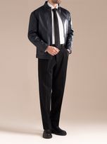 کاپشن چرم طبیعی سرمه ای ساده j195