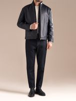 کاپشن چرم طبیعی سرمه ای ساده j195