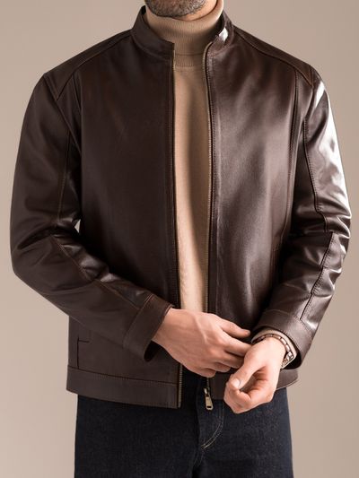 کاپشن چرم طبیعی قهوه ای کارلوتی کد j197