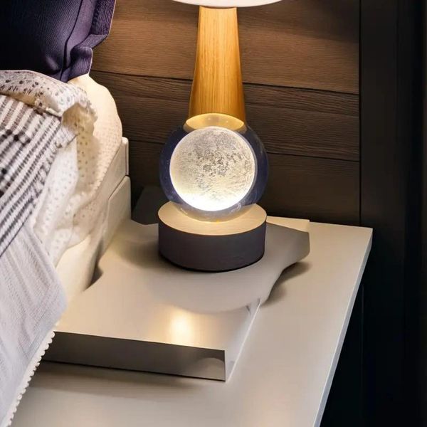 چراغ خواب مدل گوی شیشه ای 3D طرح ماه کد M24