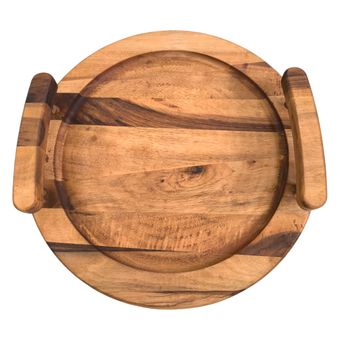 سینی چوبی دسته دار مدل گرد کد 15