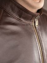 کاپشن چرم طبیعی قهوه ای کارلوتی کد j197