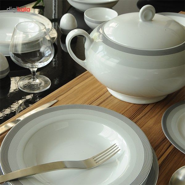 سرویس چینی 102 پارچه کامل چینی زرین ایران سری ایتالیا اف مدل سیلور لاینر درجه یک