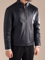 کاپشن چرم طبیعی سرمه ای ساده j195