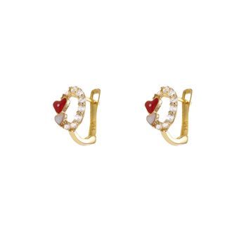 گوشواره طلا 18 عیار دخترانه گالری طلای مریم اکرمی مدل بیضی نگینی و دو قلب