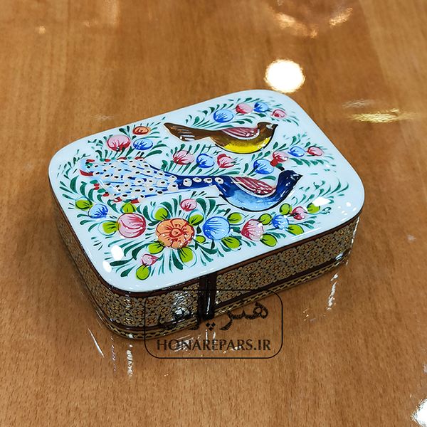 جعبه خاتم کاری اعلاء نقاشی گل و مرغ هنر پارس