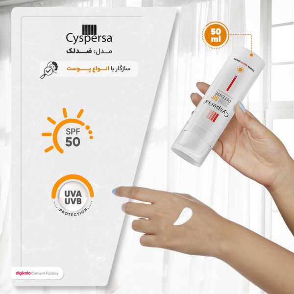 کرم ضدآفتاب بیرنگ سیسپرسا SPF50 مدل ضدلک مناسب برای انواع پوست، حجم 50 میلیلیتر