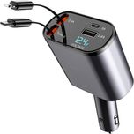 شارژر فندکی 120 وات مدل C1 | شارژ سریع موبایل و تبلت با دو خروجی USB-C و کابل Lightning/Type-C