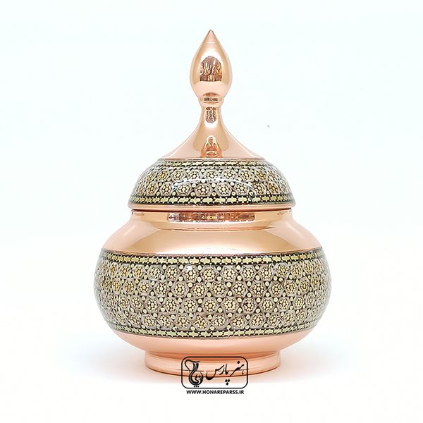 قندان کوچک مس و خاتم هنر پارس