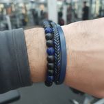 دستبند چرم و سنگ طبیعی مردانه دولایه چرم برسانو مدل موج نیمه‌شب کد 3399