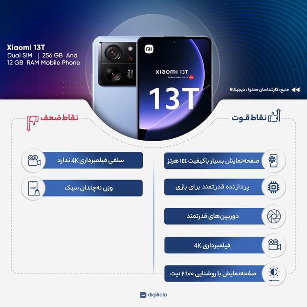گوشی موبایل شیائومی مدل 13T 5G دو سیم کارت ظرفیت 256 گیگابایت و رم 8 گیگابایت