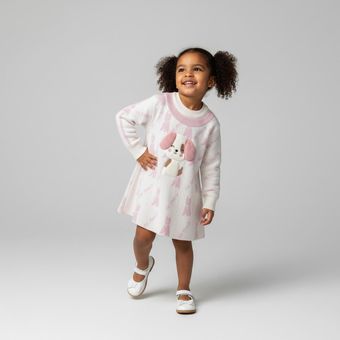 پیراهن آستین بلند یقه گرد بافتنی دخترانه مدل سگ