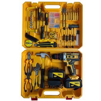 دریل پیچ گوشتی چکشی شارژی سه نظام فلزی 10 میلیمتر 388 ولت جاب مدل JB-388 ELBO مجموعه 199 عددی