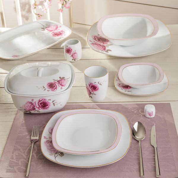 سرویس غذاخوری 98 پارچه چینی زرین ایران سری کواترو مدل رزفلاور درجه یک