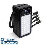 پاوربانک 22.5 وات پی زد ایکس مدل V89s PD Fast Charge ظرفیت 50000 میلی‌آمپرساعت به همراه چهار کابل متصل USB-A، USB-C، MicroUSB