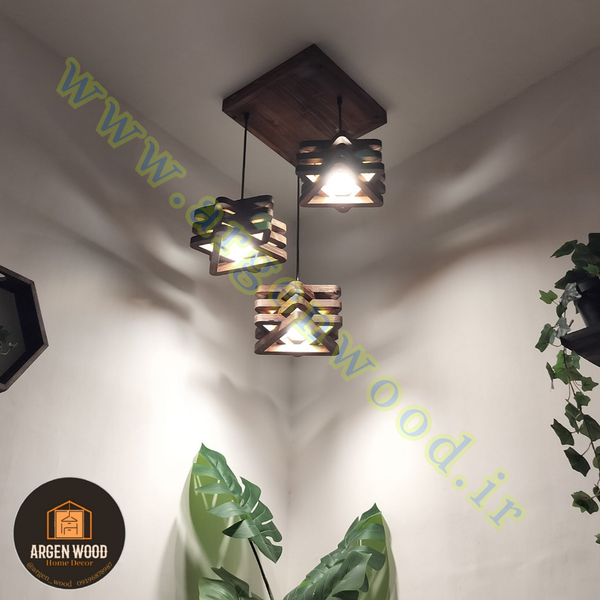 لوستر سقفی چوبی خاص 3 شعله نامنظم طرح ستاره ای