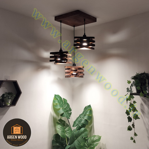 لوستر سقفی چوبی خاص 3 شعله نامنظم طرح ستاره ای