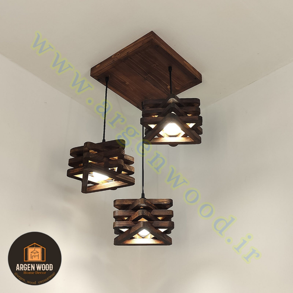 لوستر سقفی چوبی خاص 3 شعله نامنظم طرح ستاره ای