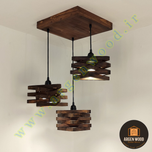لوستر سقفی چوبی خاص 3 شعله نامنظم طرح ستاره ای