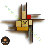 ساعت چوبی دیواری فانتزی ، مدرن و خاص طرح پازلی موندریان کد 611