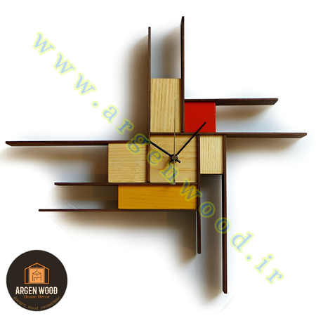ساعت چوبی دیواری فانتزی ، مدرن و خاص طرح پازلی موندریان کد 611