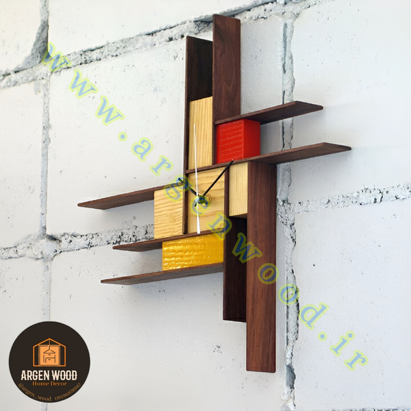 ساعت چوبی دیواری فانتزی ، مدرن و خاص طرح پازلی موندریان کد 611