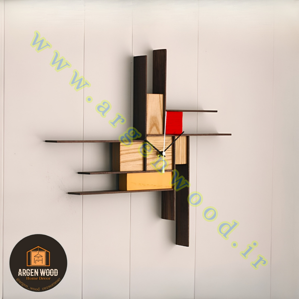 ساعت چوبی دیواری فانتزی ، مدرن و خاص طرح پازلی موندریان کد 611