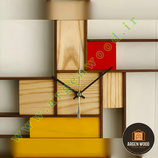 ساعت چوبی دیواری فانتزی ، مدرن و خاص طرح پازلی موندریان کد 611