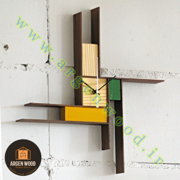 ساعت چوبی دیواری فانتزی ، مدرن و خاص طرح پازلی موندریان کد 612
