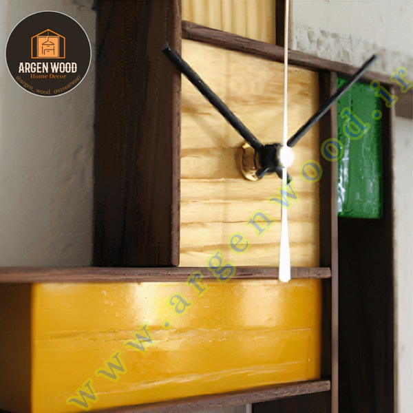 ساعت چوبی دیواری فانتزی ، مدرن و خاص طرح پازلی موندریان کد 612