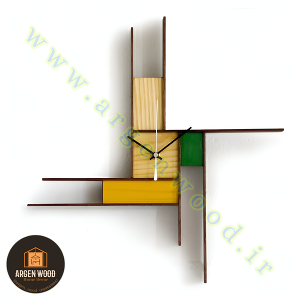 ساعت چوبی دیواری فانتزی ، مدرن و خاص طرح پازلی موندریان کد 612