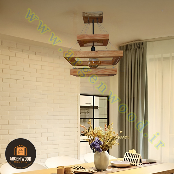 لوستر سقفی چوبی خاص تک شعله