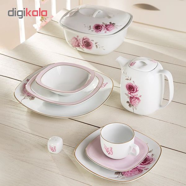 سرویس غذاخوری27 پارچه چینی زرین ایران سری کواترو مدل رزفلاور درجه عالی