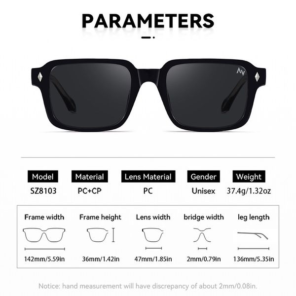 عینک آفتابی مربعی آلبرت وگ مدل SZ8103 Obsidian