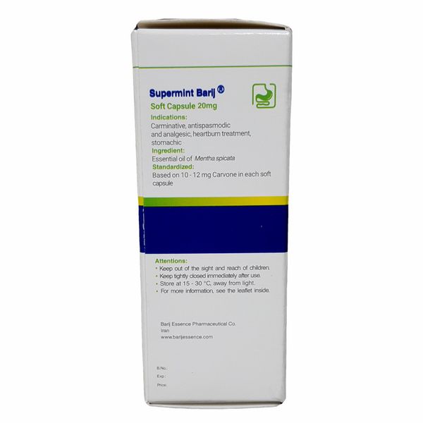 کپسول نرم سوپرمینت 20 میلی گرم باریج اسانس بسته 30 عددی