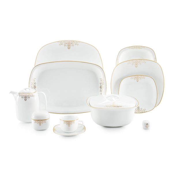 سرویس غذاخوری 98 پارچه چینی زرین ایران سری کواترو مدل مونت کارلو درجه یک