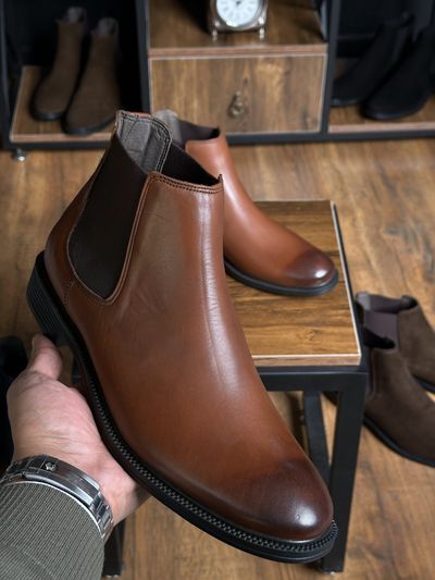 نیم بوت چلسی چرم طبیعی قهوه ای sho131