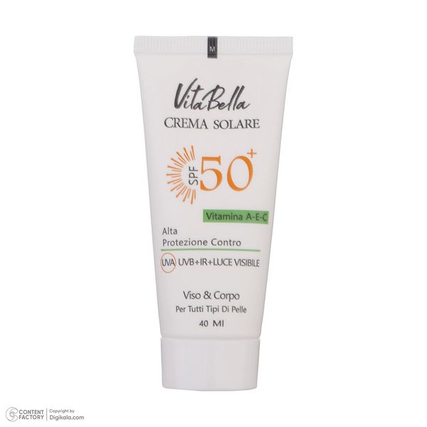 کرم ضدآفتاب بیرنگ ویتابلا +SPF50 مدل 001 مناسب انواع پوست، حجم 40 میلیلیتر
