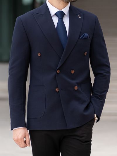 کت دبل برست سرمه ای کد c211