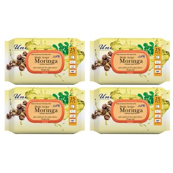 دستمال مرطوب یونی لد مدل پاک کننده آرایش روغن مورینگا 4 بسته 25 تایی