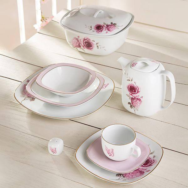 سرویس غذاخوری 98 پارچه چینی زرین ایران سری کواترو مدل رزفلاور درجه یک