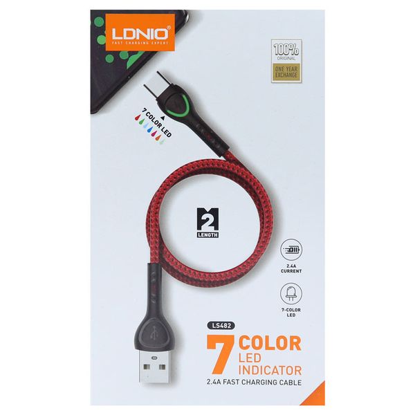 کابل شارژ USB به لایتنینگ الدینیو مدل LS482 طول 2 متر