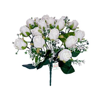 گل مصنوعی جُرجُرگل مدل بوته رز خامه ای 20 بازو