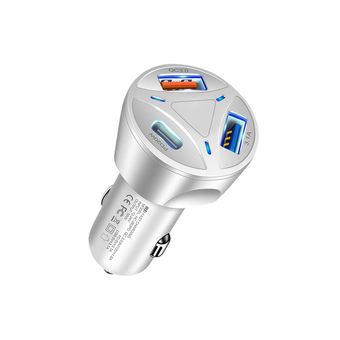 شارژر فندکی 3 پورت 55 وات فست شارژ QC3 با دو خروجی USB و یک خروجی PD